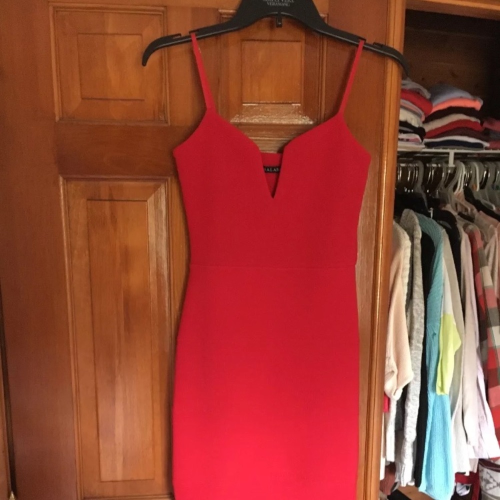 Red V Bodycon midi dress Size 4 UK Size 8